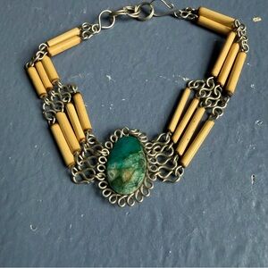 Vintage Peruvian Bamboo and Jasper  Bracelet